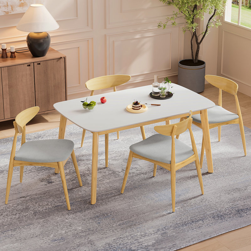 Ensemble de table de salle à manger 5 pièces, 1 table, 4 chaises, structure, dossier ergonomique, chaises rembourrées, noyer et gris anthracite