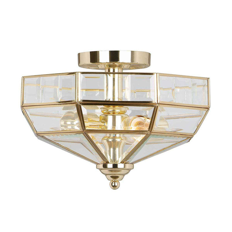 Everson Glass Semi Flush Mount, Polished Brass