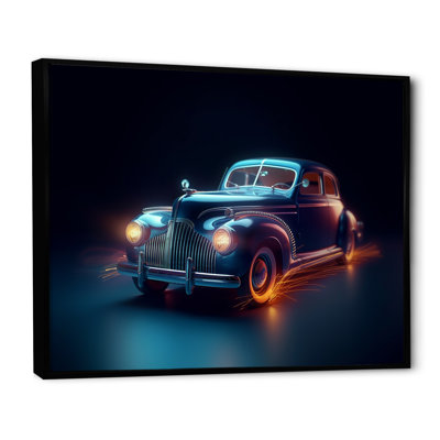 «Neon Light Strips Indigo Vintage Car», reproduction sur toile