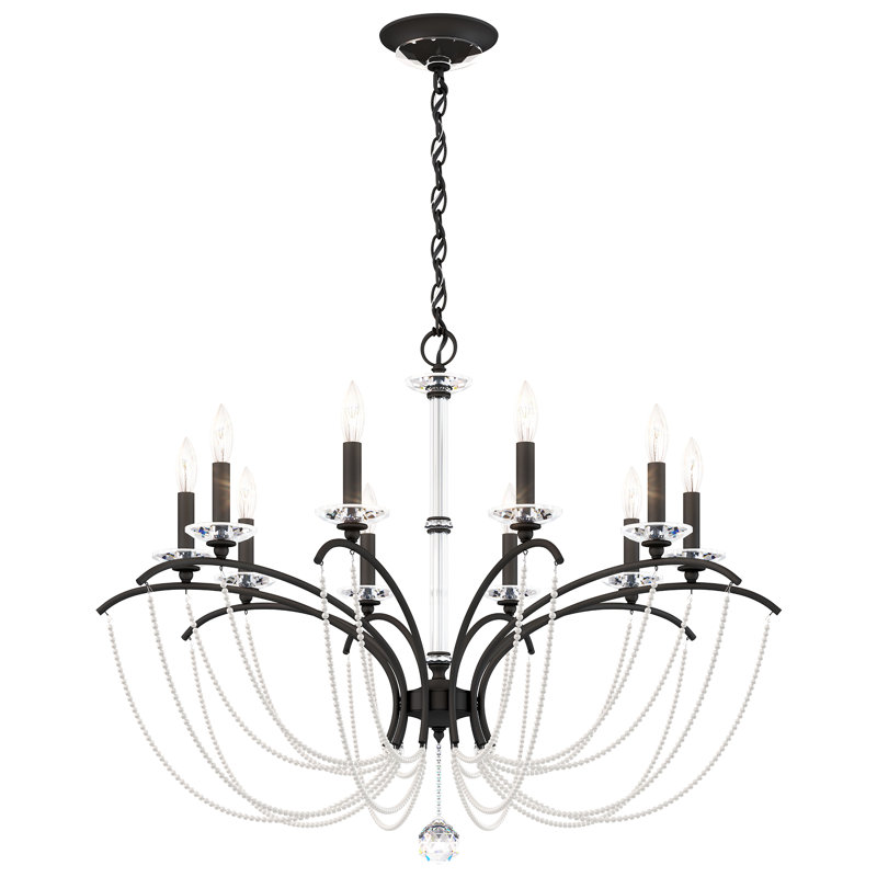 Priscilla 10 - Light Chandelier, White Pearl, Black