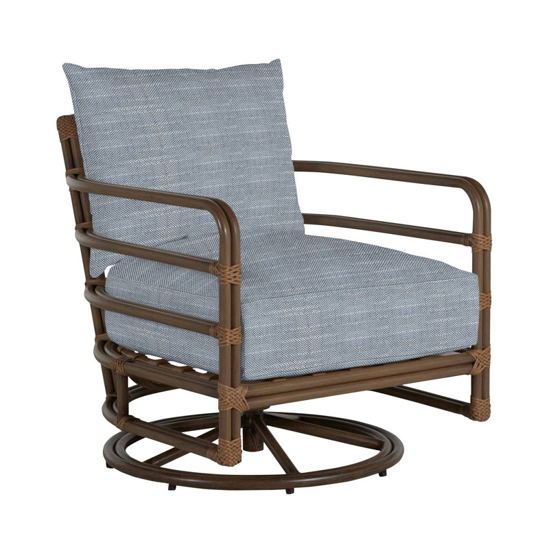 Malibu Swivel Patio Chair with Cushions, No Welt, Rollo Chambray