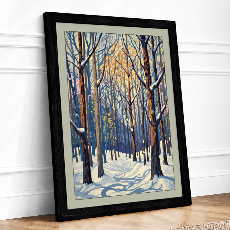 Winter Path Scandinavian - Framed Print, A3 - 42.0 x 29.7 cm, Black