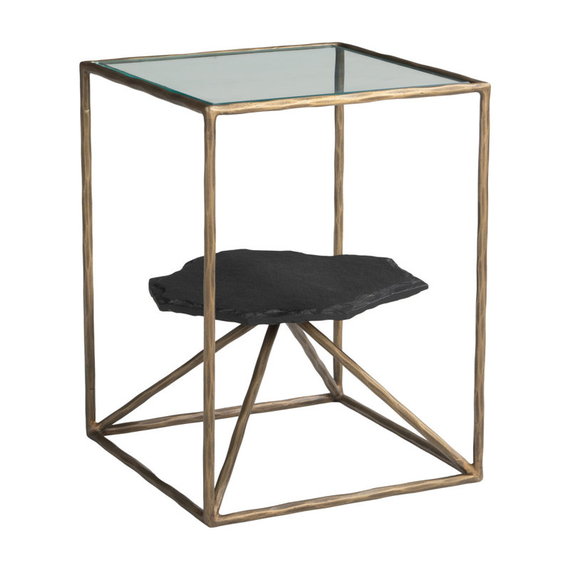 24" Brass Iron Pedestal End Table