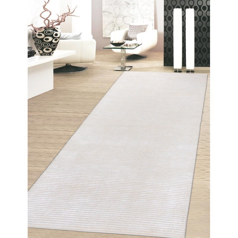 Tapis en laine / beige synthétique touffeté Edgy, Tapis de couloir 2 pi 7 po x 8 pi