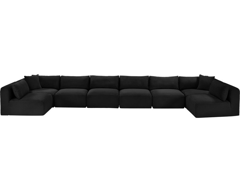 Canapé modulaire Carmean, Tissu velours côtelé texturé noir, 6 sans accoudoirs, 2 en coin