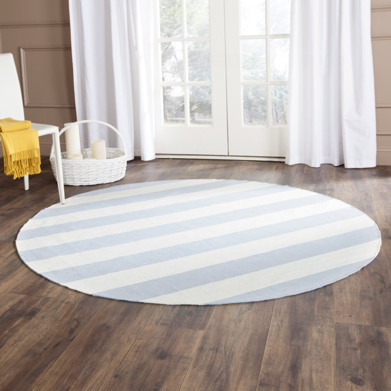 Tapis rayé bleu ciel / ivoire Brookvale, Rond 10 pi