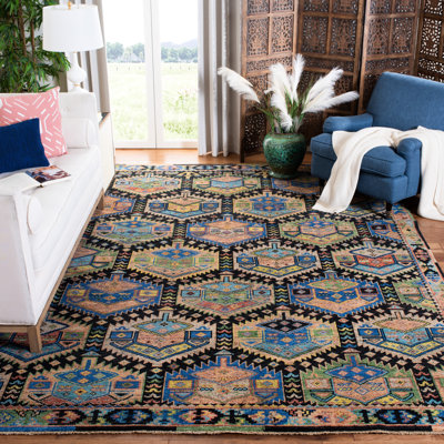 Kline Hand Knotted Wool/Cotton Southwestern Rug in Blue/Olive
