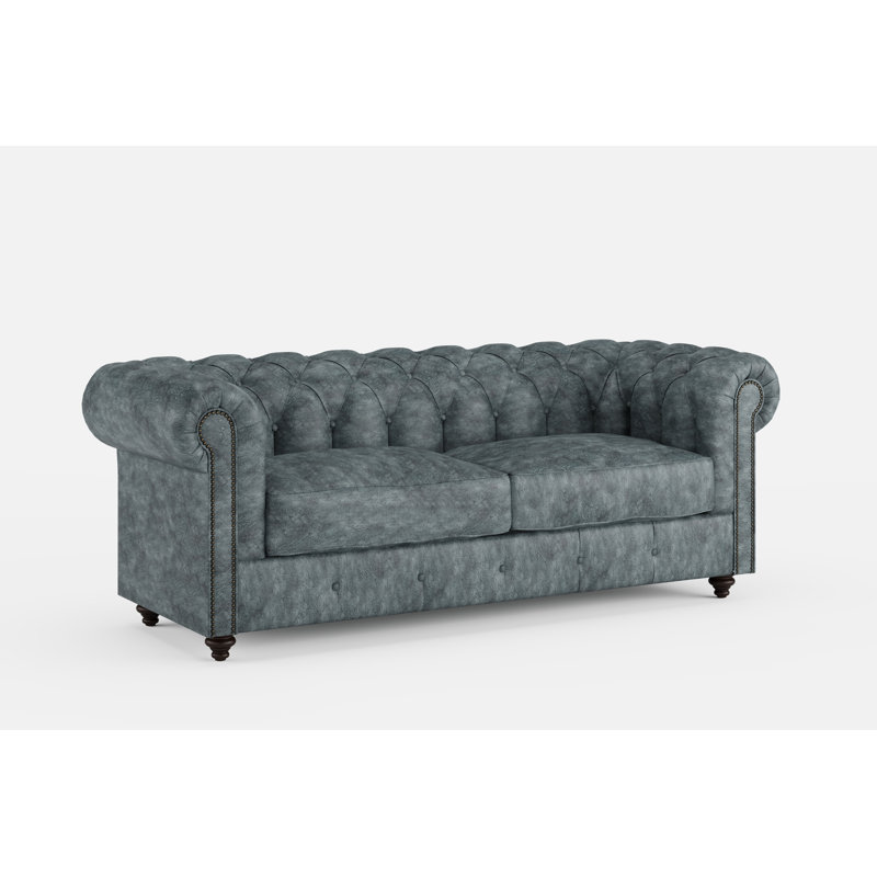 Chesterfield Sofa 3 Seater Textured Luxe Velvet, Black