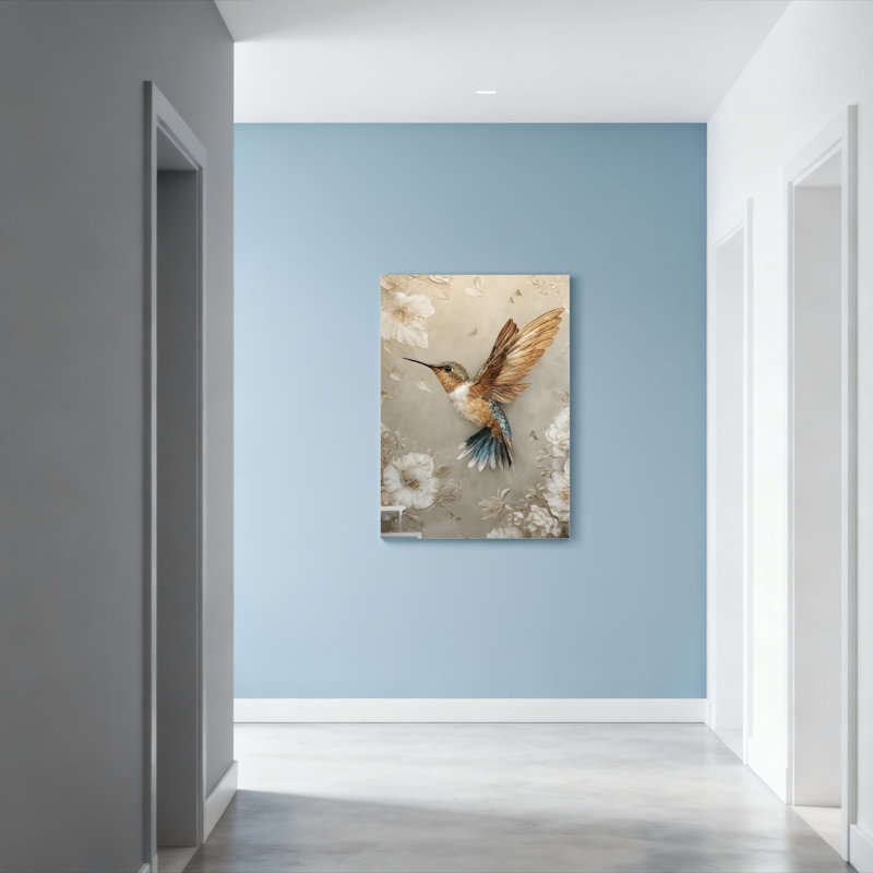 Ensemble de 1 tableau sur toile à motif colibri et floral, H 24 po x l 16 po