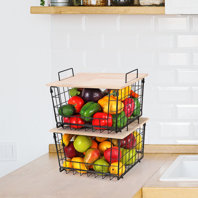 Red Barrel Studio 3-Tier Wire Basket Stand with Removable Baskets - Kitchen Organizer - Fruit Vegetable Produce Metal Hanging Storage Bin for Pantry