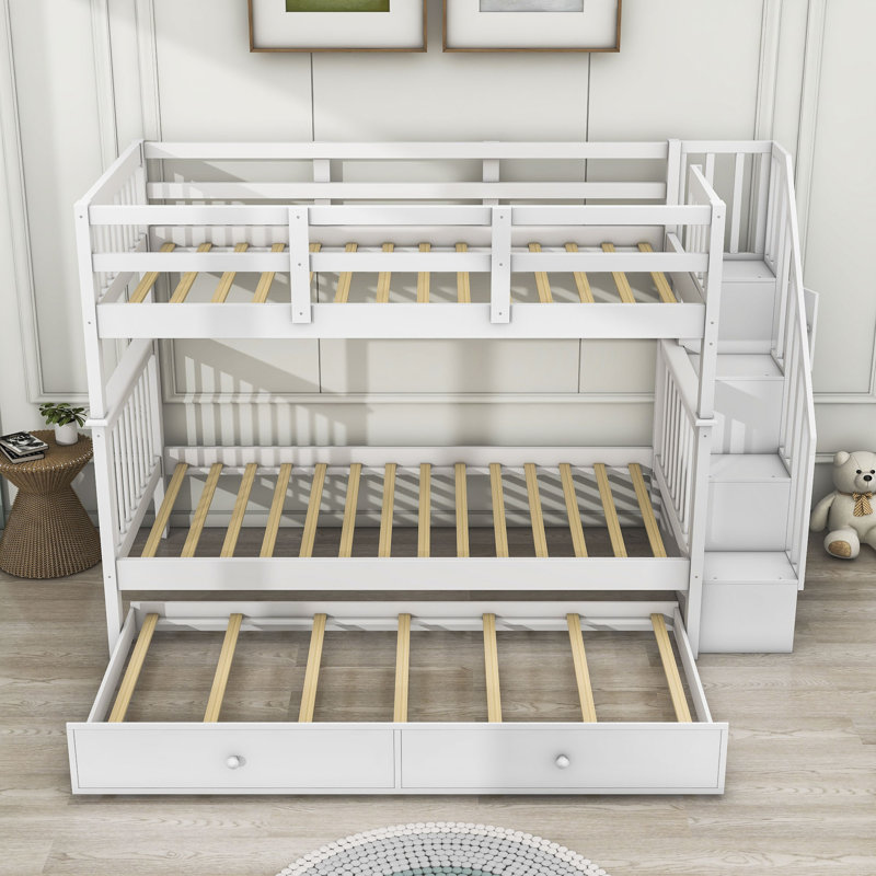 Disdier Kids Twin Over Twin Bunk Bed with Trundle, White