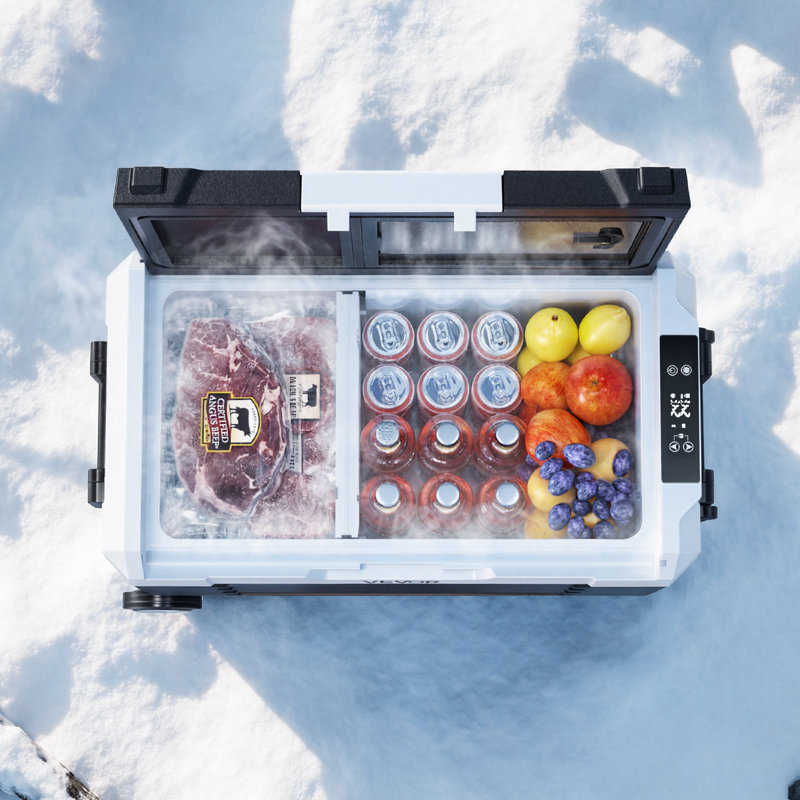 Car Refrigerator, DC 12/24V AC100-240V Compressor Electric Cooler, -4°F to 68°F Truck Refrigerator with APP Control, Wheels & Dual Zone, 37 QT Cars Cooler for RVs, Boats, Camping, Fishing