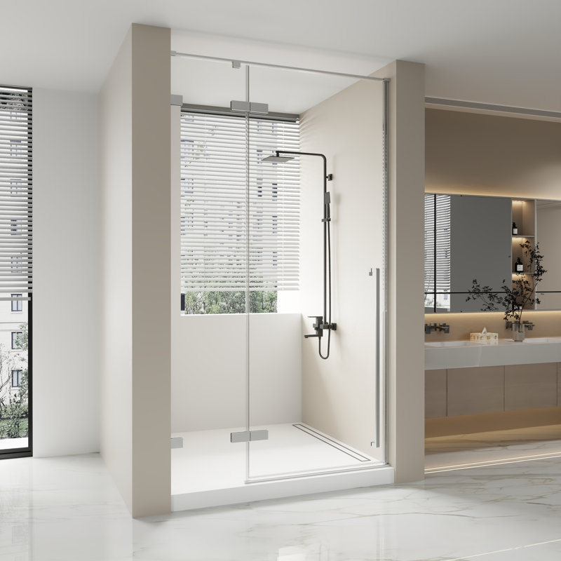 Porte de douche réversible chromée avec verre trempé transparent 45,6 "à 46" x 79 "Drew, Chrome chrome