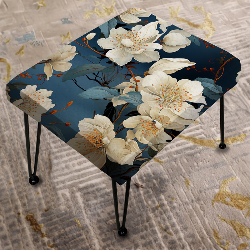 Asian Blue And White Orchids Floral Pattern II - Floral Rectangle Ottoman