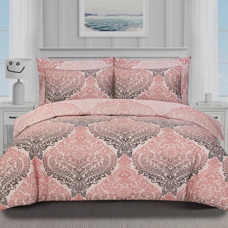 Bedding, Double Duvet Cover + 2 Standard Pillowcases, Damask Pink