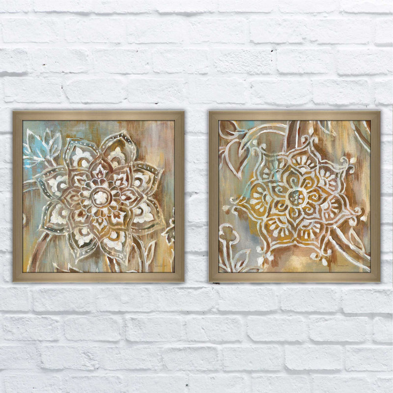 Henna II - ensemble de 2 reproductions d'art encadrées, H 16,5 po x l 33 po x P 1 po, Pas de tapis