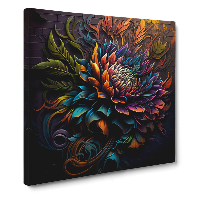 Chrysanthemum Graffiti Art - Print, 35cm H x 35cm W x 3cm D