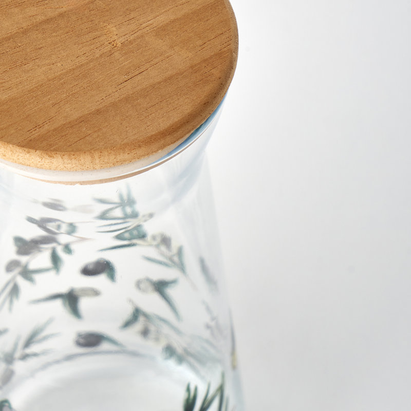 Carafe en verre olive avec couvercle en bois