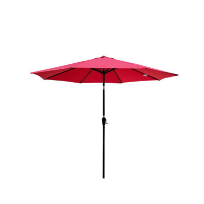 Parasol d'extérieur 10pi sans rabat en rouge - 8 baleines, inclinable, manivelle, poteau de 38 mm, embellissement de 120 po x 96 po