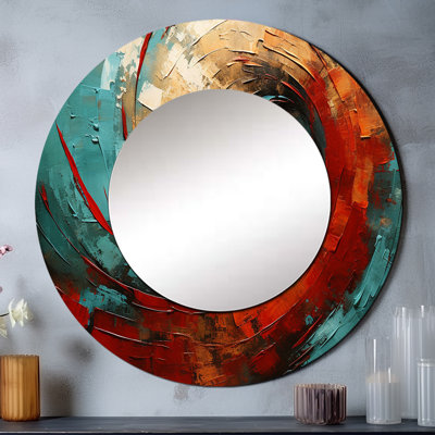 Rouge bleu Majestic Motion Spiral IV - miroir mural abstrait en spirale, miroir décoratif rond rouge, impression d'art en métal