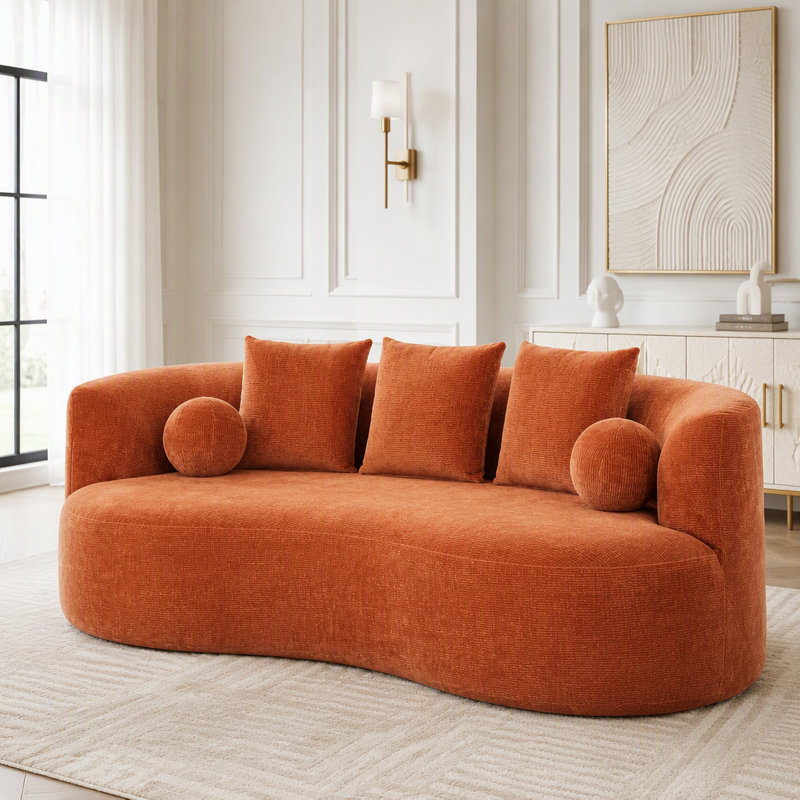 Canapé moderne incurvé, sans assemblage, avec revêtement en chenille douce, Tissu orange