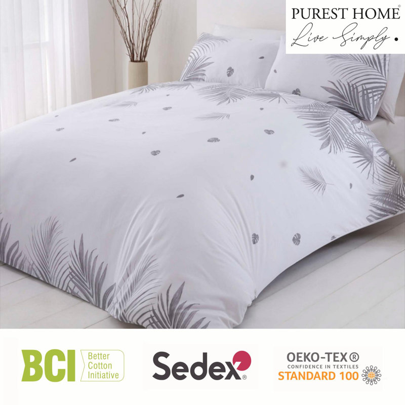 Floral Duvet Cover Set with Pillowcases, Grey, Super King - 2 Standard Pillowcases