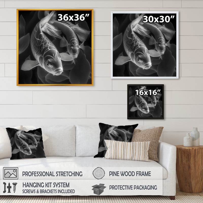 «Muallam Monicolo Koi Fish», reproduction sur toile, L 30 po x H 30 po, Cadre flottant doré
