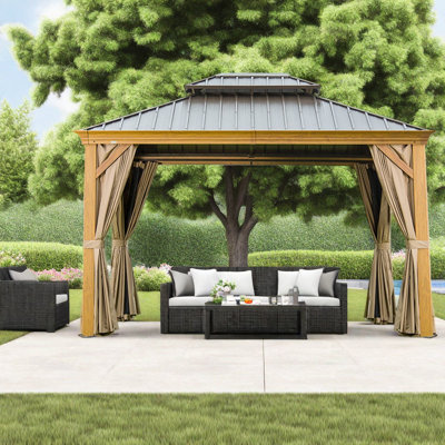 Grands auvents et abris de jardin (doit inclure le cadre), terrasse en acier au toit d'aspect bois