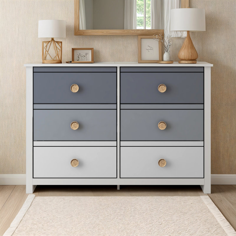 Bustillo 46.1'' W kids 6 -Drawer Dresser, White/Night Owl/Cool Gray