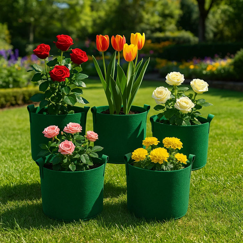 Sac de culture 9,8 po en tissu de 5 gallons - Pot réutilisable d'aération vert pour légumes, herbes, fleurs et plantes racines