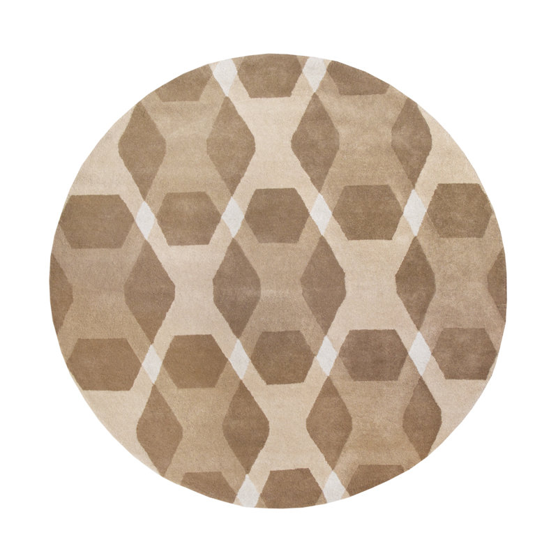 Tapis brun en laine touffeté à la main Diamond, Rond 4 pi