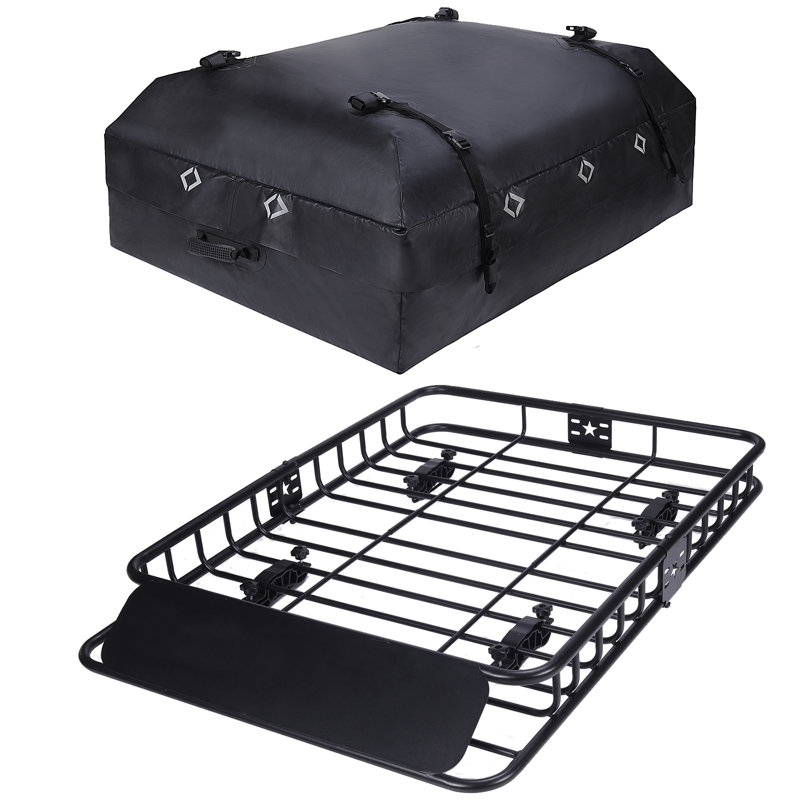 Ensemble de 51 po x 36 po x 5 po avec sac de toit Panier de toit universel Capacité de 200 LBS Porte-bagages sur le toit