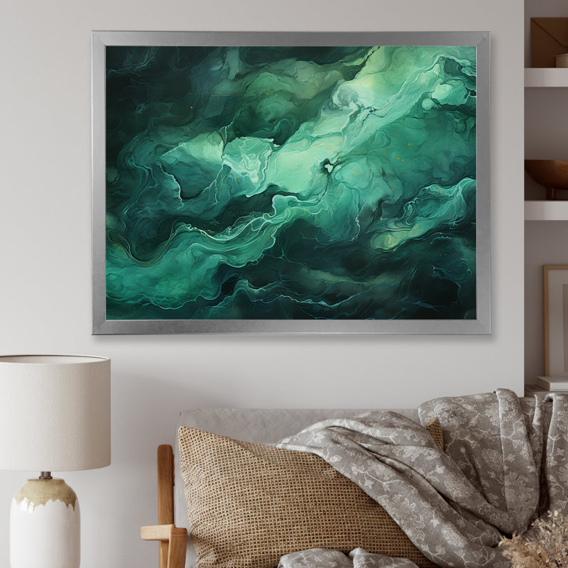 «Mountains Green Percolated Peaks», reproduction sur toile, Cadre photo argenté, H 30 po x l 40 po