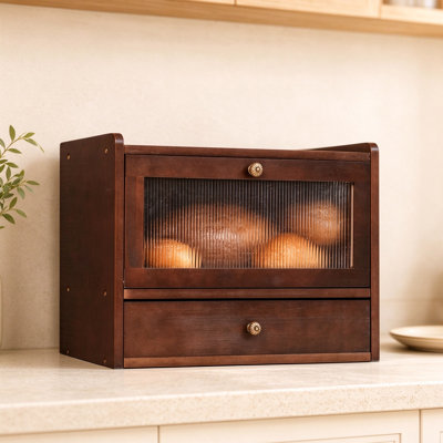 Boîte à pain en bois massif avec trancheuse à pain en bambou coulissante, rangement multifonctionnel et station de tranchage pour comptoir de cuisine