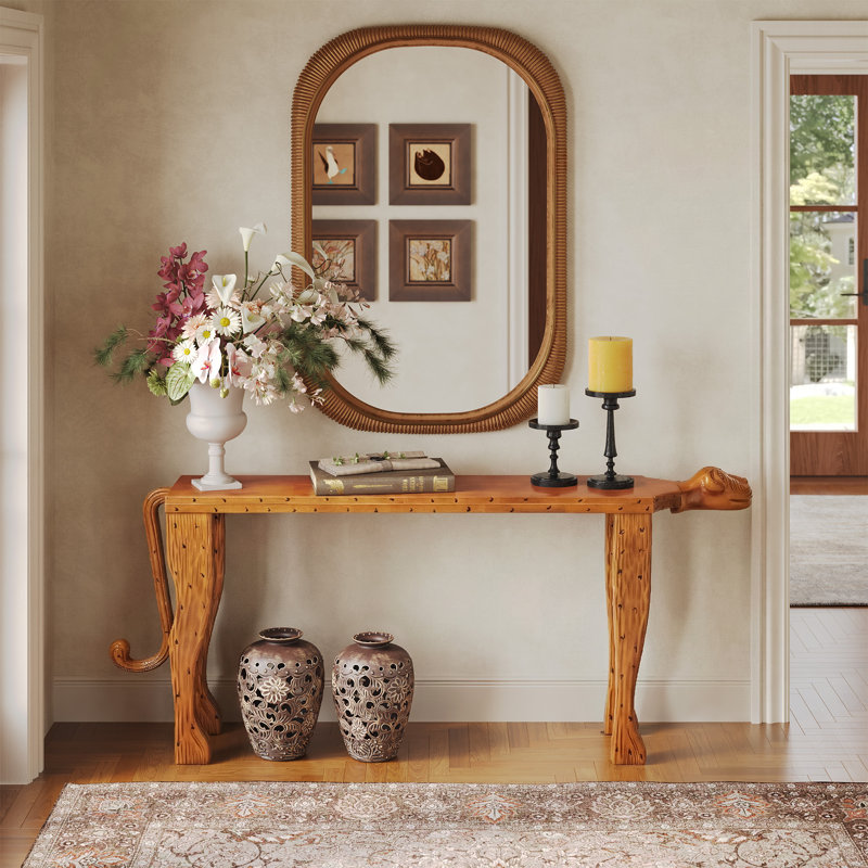 Solid Wood Narrow Sofa Table, Leopard  Entry Console Table for Living Room, Hallway