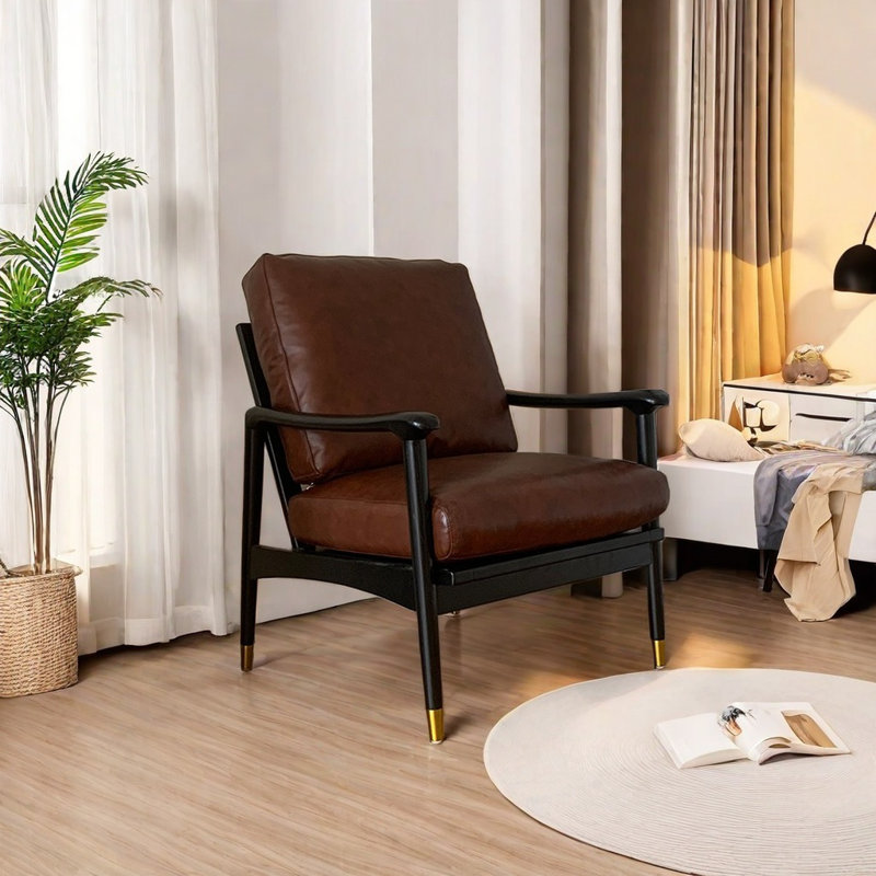 Chaise confortable en similicuir, Similicuir brun, Noir, noir, noir, noir