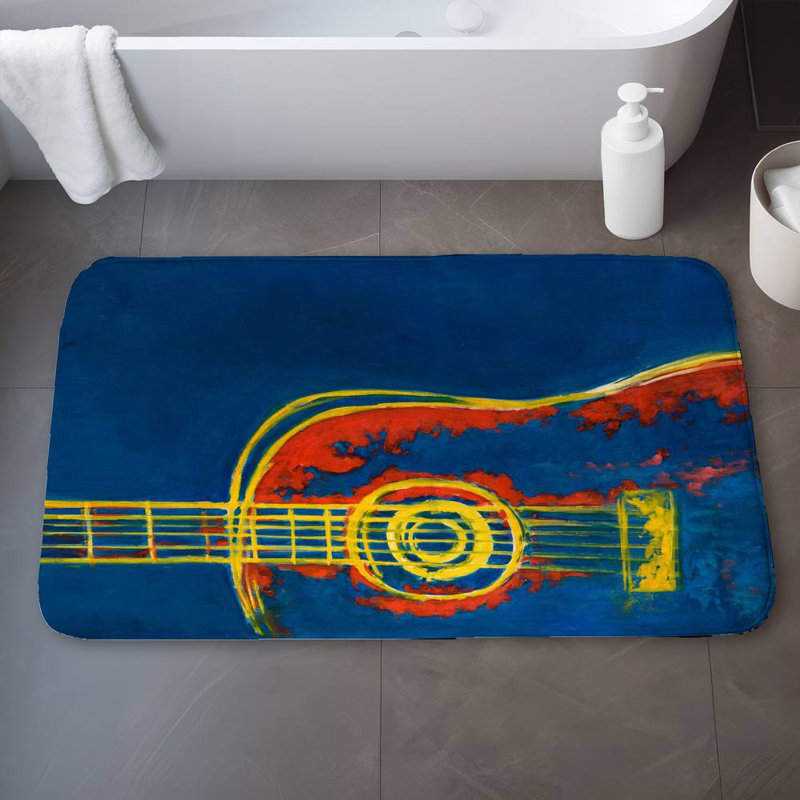 Modern blue abstract guitar Bath Mat with Non-Slip Backing - Quick Dry Memory Foam Bathroom Rug - Absorbent - Modern Plush Spa-Style - Machine Washable