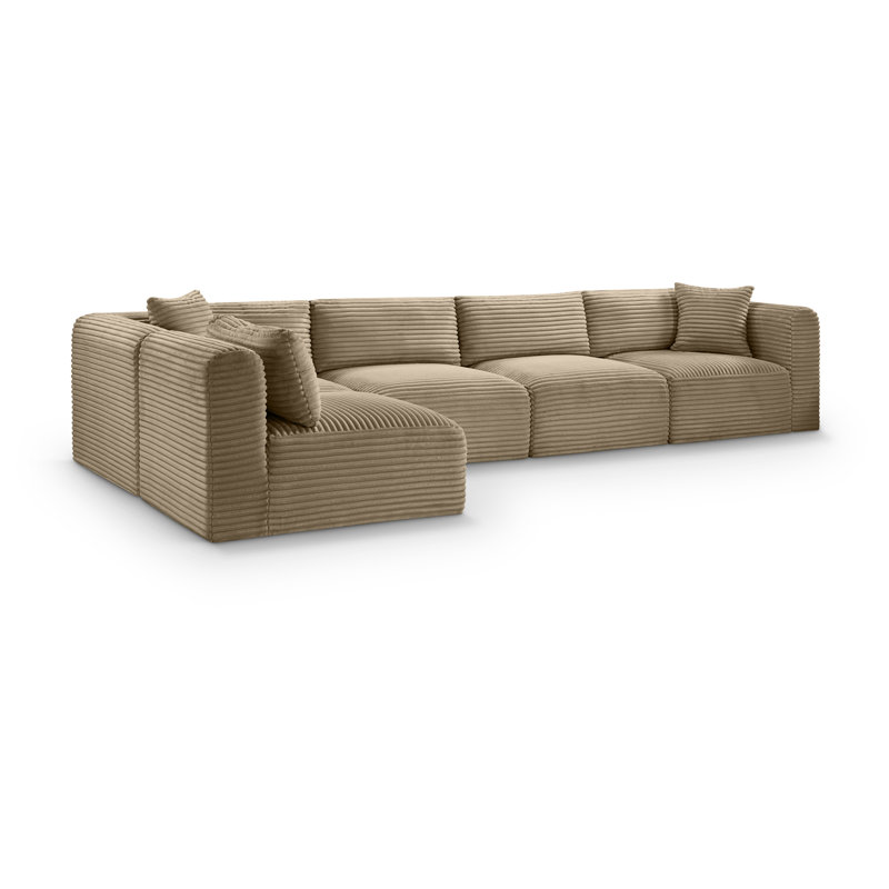 Canapé modulaire en L Carmean Performance, Velours côtelé texturé taupe, 3 sans accoudoirs, 2 en coin