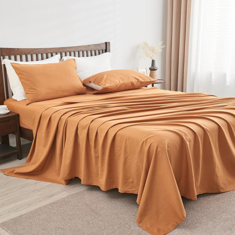 Ensemble de literie en lin belge, California King Sheet Set with 2 Pillowcases, Rust