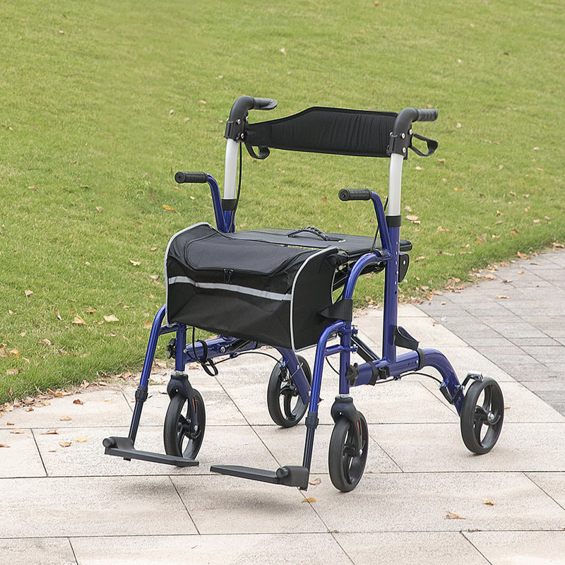 Rouleau roulant en aluminium, marcheur pour personnes âgées avec siège, bleu