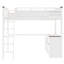 Grand lit mezzanine blanc avec bureau, compartiments de rangement et une tablette ouverte - construction, facile à assembler, tablette de bureau spacieuse, boîte en bois massif, garde-corps