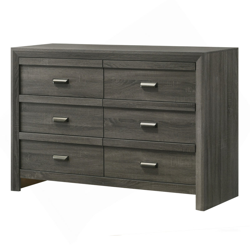 Mobilier de chambre à coucher 1 tiroir rustique contemporain à 6 tiroirs de rangement à finition grise rustique