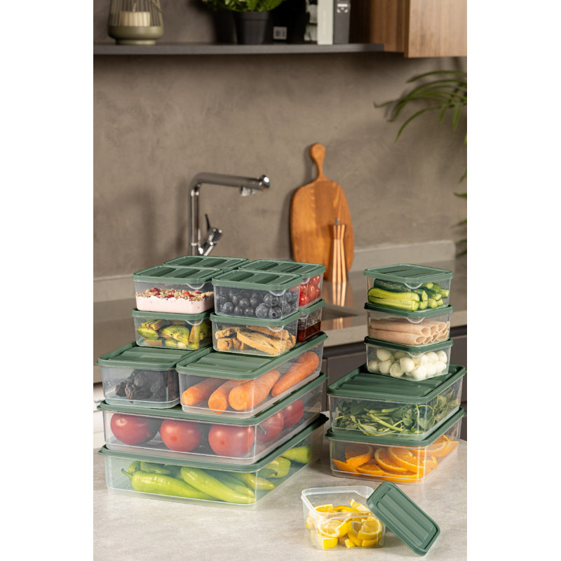 Versatile Storage Box Set (18 Pieces), Green Plastic, Includes 2 Large Boxes (11 x 11.8 x 2.8 in, 56.2 fl oz) & 2 Medium Boxes (9 x 5.9 x 2.8 in, 59.2 fl oz) | Dishwasher Safe, Ideal for Organizing Home & Office Spaces