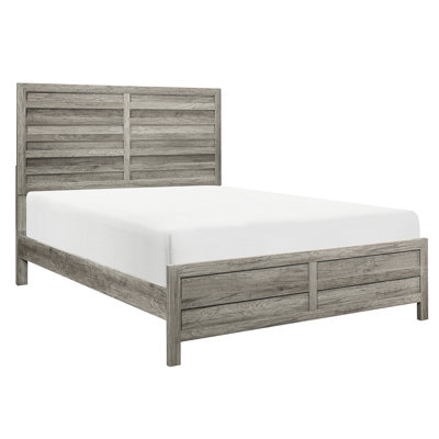 Grand lit rustique gris vieilli rustique pour la chambre à coucher, tête de lit et rails inclus, lit en bois d'ingénierie, conception avec rails, produits