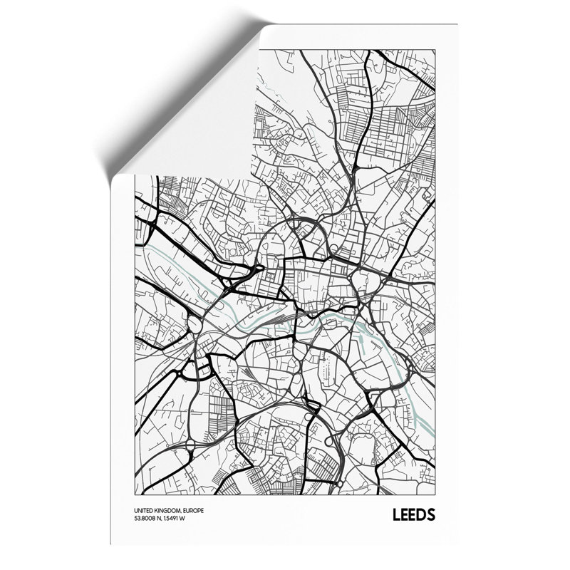 Map Leeds UK - Frameless Print, 59cm H x 42cm W x 0.1cm D