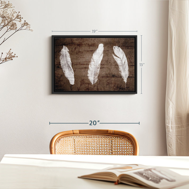 " Woodgrain White Feathers Canvas Print ", 13" H x 19" W