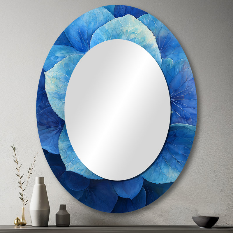 Blue Green Hydrangea Vortex II - Traditional Oval Wall Mirror, 43" x 33"