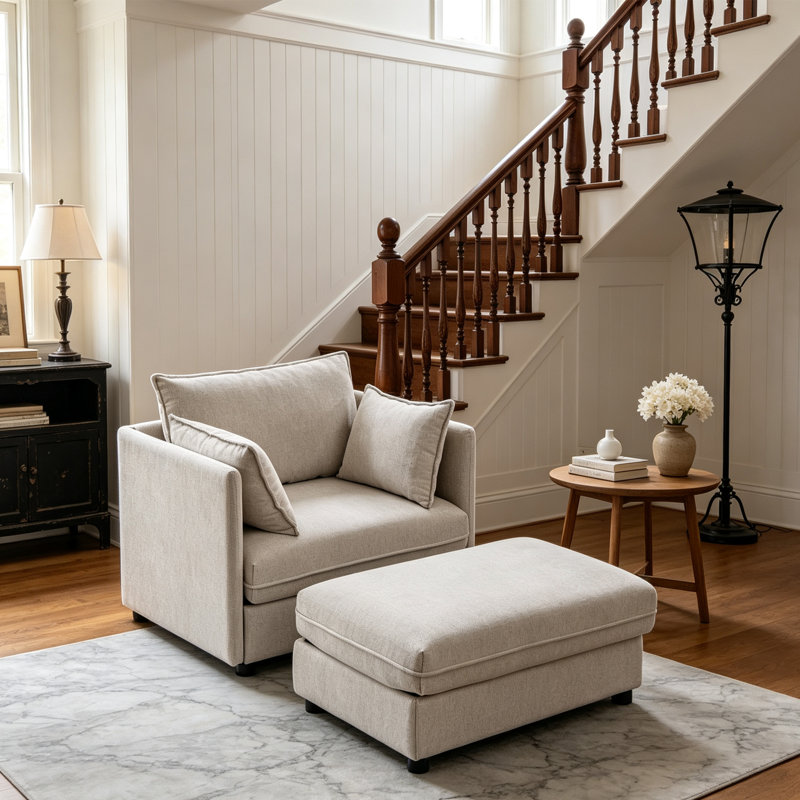 Fauteuil d'appoint surdimensionné de 103,5 cm de large, canapé-lit nuage en chenille à assise profonde avec repose-pieds