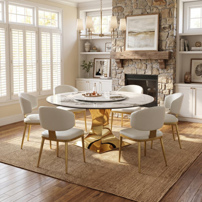 Modern Luxury Round Dining Table Set With Lazy Susan, 59 Inch Sintered Stone Top
