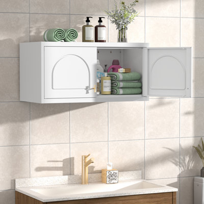 Metal Wall Cabinet,White Small Hanging Cabinet for Kitchen Pantry, Metal Overhead Cabinets for Dining, Living Room, Bathroom, 16" D x 32" W x 15" H by Latitude Run